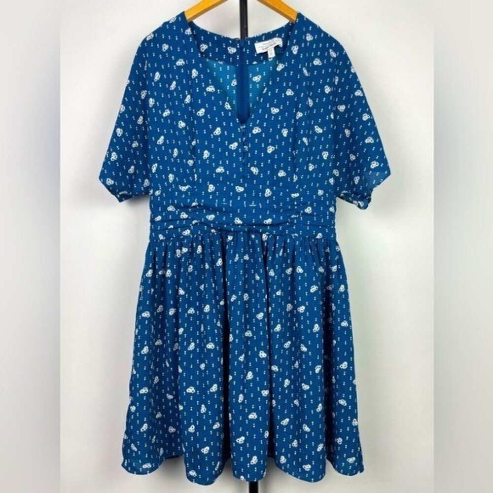 & Other Stories Blue Floral Short Sleeve Lined A-Line Dress Size 10